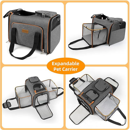 Cat Carrier,Portable Pet Carrier Bag for Cats and Small Dogs,Foldable Soft-Sided and Scratch-Proof mesh Cat Bag Pet Carriers,Airline Approved Pet Carrier,Pet Travel Carrier Up to 15 Lbs,Grey