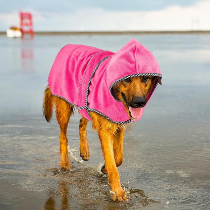 Dog Bathrobe with Hood - Super Absorbent Quick Drying Microfiber Pet Towel Dog Robe for After Bath (Rose red, Large)