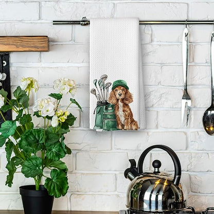 Golf Dog Kitchen Towels - Cocker Spaniel Dish Towels, Sports Gifts, Pet Golf Club Decorative Absorbent Dishcloths Hand Towels for Kitchen Gym Spa Decor 16x24 Inches