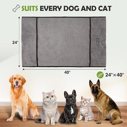 Microfiber Dog Grooming Bath Towel: Super Absorbent Soft Pet Grooming Towel Bath & Shower Supplies - Large Towels to Drying Dog Cat Pets Drying & Grommers (Gray, 1 Pcs)