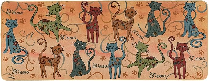 GreaterGood Festival Pets Non-Slip Floor Runner Rug Colorful Paw Print Hallway Mat with Rubber Backing 47" Long, Pet-Lover Accent Rug (Dog)
