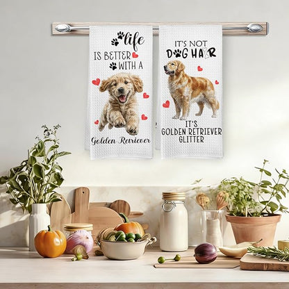 Golden Retriever Kitchen Towels Set of 2, Golden Retriever Gifts, Dog Funny Hand Towels for Kitchen Decor, Gifts for GoldenRetriever Women Dog Lovers Dishcloths Dish Towel 16X24 Inches