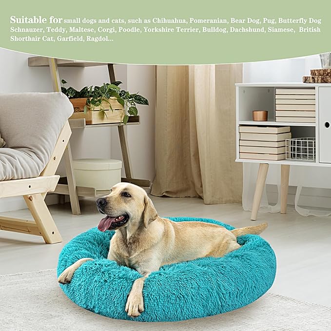 Calming Dog Bed for Big Dogs, 39'' Round Anti-Anxiety Warm Fluffy Plush Faux Fur Bed, Soft Anti-Slip Donut Washable Big Pet Bed, Cozy Big Dogs Bed, Fits up to 100 lbs Pets