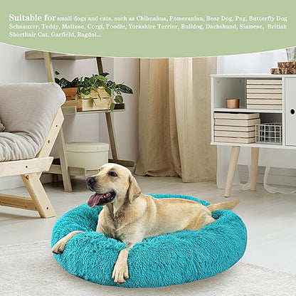 Calming Dog Bed for Big Dogs, 39'' Round Anti-Anxiety Warm Fluffy Plush Faux Fur Bed, Soft Anti-Slip Donut Washable Big Pet Bed, Cozy Big Dogs Bed, Fits up to 100 lbs Pets