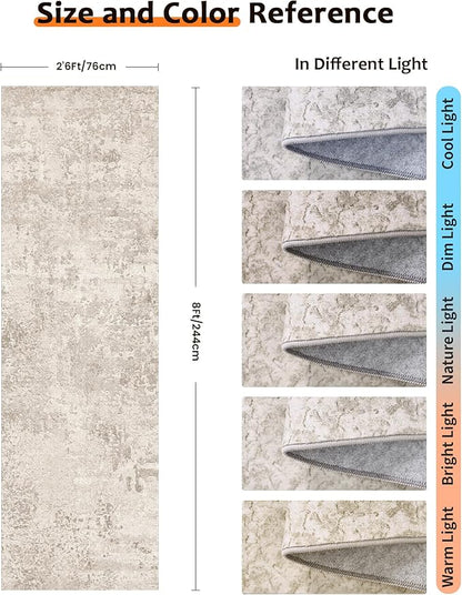 Art&Tuft Non-Slip Runner Rug - 2‘6x8 Runner Rug Washable Low-Pile Rugs Runners, Soft Distressed Carpet Runner for Bedroom Bathroom Kitchen Laundry Living Room, Beige