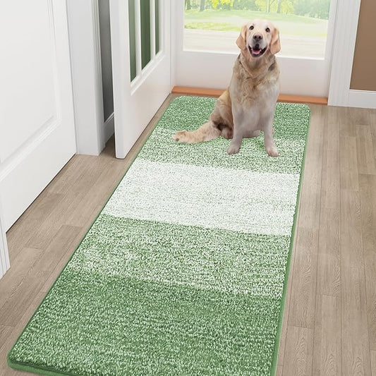 Smiry Dog Door Mat for Muddy Paws, Absorbs Moisture and Dirt, Low-Profile Entryway Mat with Non-Slip Backing, Entry Indoor Outdoor Doormat for Inside Floor (48x32 Inches, Sage Green, Striped)