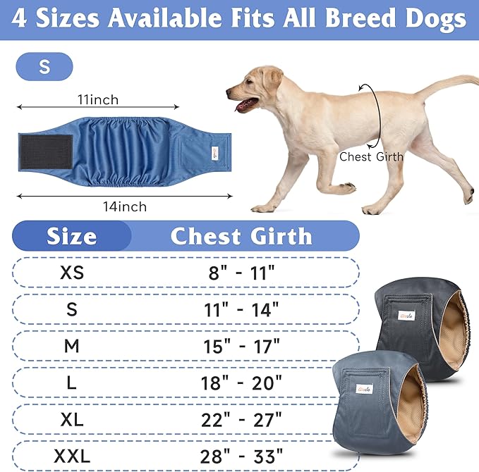 5 Pack Dog Diapers Male Reusable, Premium Belly Bands for Dogs, High Absorbing Male Dog Pee Wraps for Doggie in Incontinence or Excitable Urination and Training Gray S