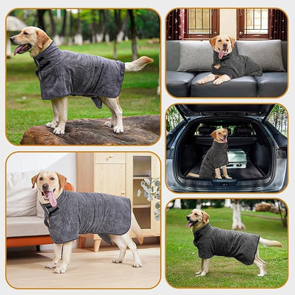 Dog Bathrobe, Quick Drying Super Absorbent Dog Robes for After Bath, Warm Keeping Dogs Towel, Dogs Bath Supplies, Comfortable Soft Drying Coat (Medium, Grey)