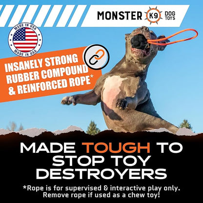 Monster K9 Launcher Tug Dog Ball - Lifetime Replacement - Medium & Large Breeds - Aggressive Chewers - Chew, Tug, & Fetch Dog Toy - Made in USA - (Rope NOT for Chewing & NOT Guaranteed)
