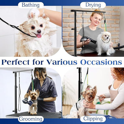 Pawaboo Dog Grooming Table Arm with Clamp, 35" Adjustable Dog Grooming Stand and Free Two No Sit Haunch Holder with Groom Loop, Foldable Home Dogs Groom Tool for Small Medium Pet, Groomer Partner