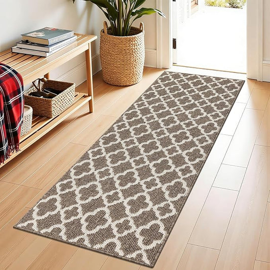 U'Artlines Runner Rug for Hallway 2×5feet Non Slip Kitchen Floor Carpet Runners Brown Geometric Pattern Machine Washable Area Rug for Entryway Bathroom