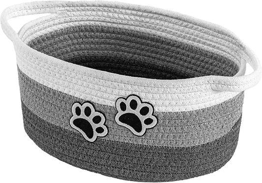 Small Woven Cotton Rope Nursery Organizer Bins, Dog Toy Basket Bins with Handle, Cute Empty Baby Gift Storage Baskets with Paw