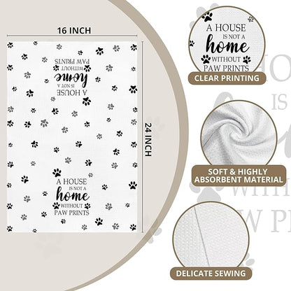 White Paw Farmhouse Kitchen Towels Decor Gifts for Women Pet Lovers, A House is Not A Home Without Paw Prints Decorative Bathroom Towels, Funny Dish Hand Towels for Kitchen Drying 16x24 Inch