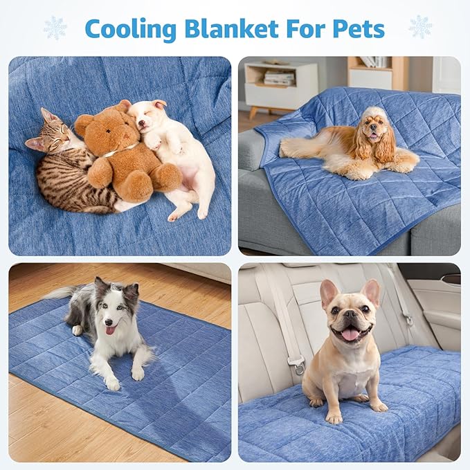 PICK FOR LIFE Cooling Blanket for Dogs, 0.4 Q-MAX Pets Cooling Comforter Throw for Bed Cover, Summer Blanket for Large Dogs Washable, Soft Lightweight Cold Mats for Pet Hot Weathe, 43"×55"/Deep Blue