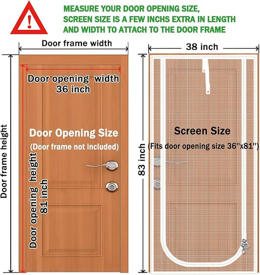 Reinforced Cat Screen Door,Fits Door Opening Size 36''x 81'',Thickened Cat Proof Mesh Screen Door with Zipper Closure for Living Room,Kitchen,Bedroom. (U-Type,White)