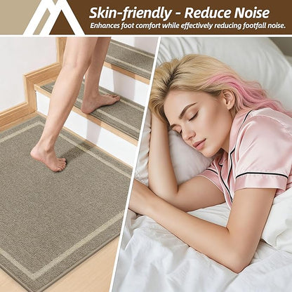 COSY HOMEER Stair Landing Rug 30x30 Inch, Non-Slip Square Landing Mat for Wood Steps Indoor, Washable Polyester with TPE Backing, Beige