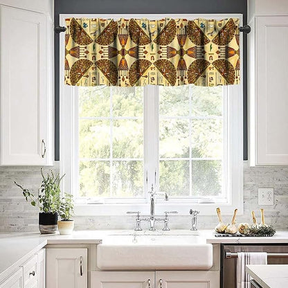 Vintage Ancient Egypt Valance Curtains, Old Egyptian Hieroglyphics Print Mysterious Egypt Culture Window Valance Curtain for Farmhouse Bedroom Living Room Kitchen 54x18inch