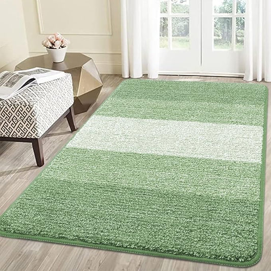 Smiry Dog Door Mat for Muddy Paws, Absorbs Moisture and Dirt, Low-Profile Entryway Mat with Non-Slip Backing, Entry Indoor Outdoor Doormat for Inside Floor (59x35 Inches, Sage Green, Striped)