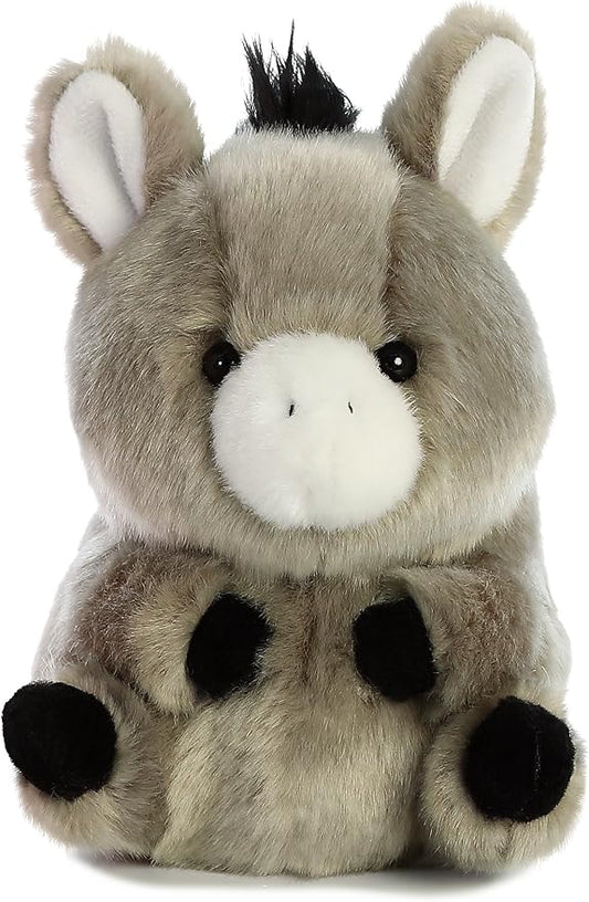 Aurora® Playful Rolly Pet™ Bray Donkey™ Stuffed Animal - Compact Size for On-the-Go Fun - for Adults, Kids, Birthdays, and Anniversaries - Gray 5 Inches