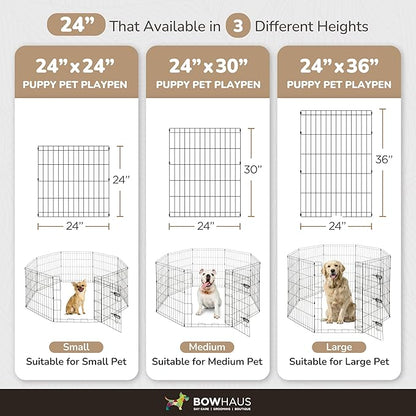 Foldable Outdoor/Indoor Pet Playpen with Gate, Available in 36 Inch Height Metal Portable Kennel, Heavy-Duty Exercise Fence Cage 8 Panels for Large Dog, Animals