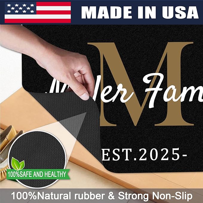 Custom Doormat with Family Name Year Personalized Entryway Door Mat Front Door Mat for Outdoor Decor Entrance Mat Customised Rug Christmas Housewarming Gift with Anti-Slip Backing
