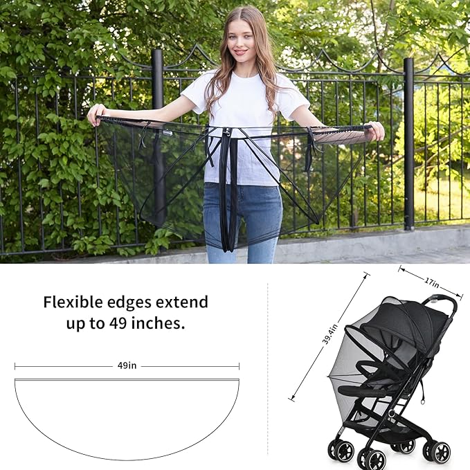 DUOMI Mosquito Net for Stroller,Encrypted Stroller Mosquito Net Full Cover with Double Zipper,Breathable & Foldable Netting for Baby Cover(Black)