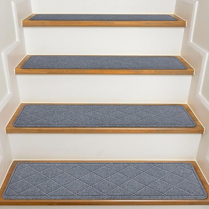 Stair Treads for Wooden Steps Indoor, KOOTETA 15 Pack 8" X 30" Non Slip Carpet Stair Treads with Reusable Adhesive for Kids Elders and Dogs, Surface Polyester TPR Backing Stair Runner Rugs, Dark Grey