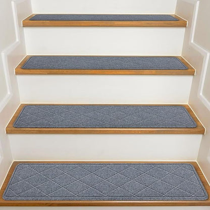 Stair Treads for Wooden Steps Indoor, KOOTETA 15 Pack 8" X 30" Non Slip Carpet Stair Treads with Reusable Adhesive for Kids Elders and Dogs, Surface Polyester TPR Backing Stair Runner Rugs, Dark Grey