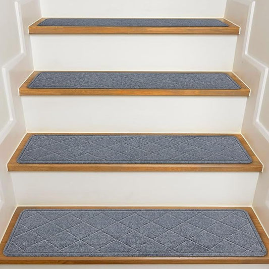 Stair Treads for Wooden Steps Indoor, 7 Pack 8" X 30" Non Slip Carpet Stair Treads with Reusable Adhesive for Kids Elders and Dogs, Surface Polyester TPR Backing Stair Rugs, Dark Grey