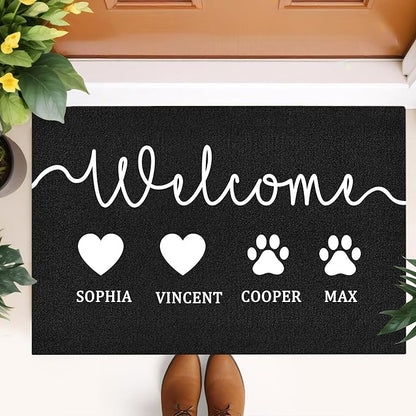 Custom Doormat with Name Pets Personalized Entryway Door Mat Front Door Mat for Outdoor Decor Entrance Mat Customised Rug Christmas Housewarming Gift with Anti-Slip Backing