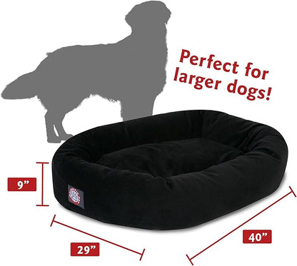 Majestic Pet 40 Inch Suede Calming Dog Bed Washable – Cozy Soft Round Dog Bed with Spine Support for Dogs to Rest Their Head - Fluffy Donut Dog Bed 40x29x9 (Inch) - Round Pet Bed Large – Black