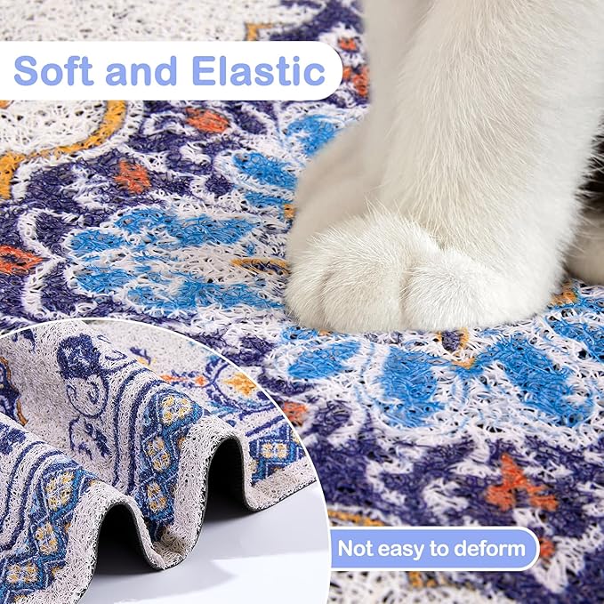 Glittme Cat Litter Mat with Non-Slip Bottom Litter Box Mat 47"X35" Litter Trapping Mat Easy to Clean Washable Cat Food Mat for Kitty,XXL