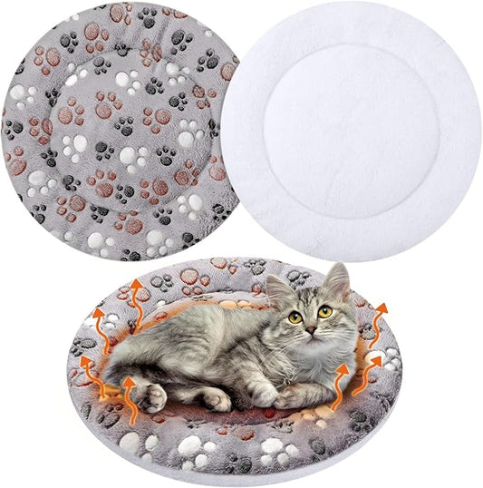 VitalCozy 2 Pack Self Heating Cat Pad Self Heating Cat Bed Machine Washable Heat Pet Mat Reversible Body Thermal Warm Round Dog Bed Crate Blanket for Feral and Indoor Cats(16'',Dog Paw)