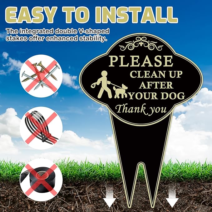 2 Pack Please Clean Up After Your Dog Sign, 10”x14” Double-Sided No Dog Poop Signs Heavy Duty Aluminum for Lawn Easy Install, Pick Up After Your Dog Sign with Integrated Stake for Yard, Outdoor Use
