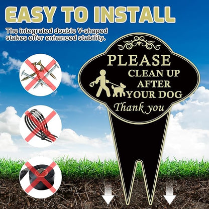 2 Pack Please Clean Up After Your Dog Sign, 10”x14” Double-Sided No Dog Poop Signs Heavy Duty Aluminum for Lawn Easy Install, Pick Up After Your Dog Sign with Integrated Stake for Yard, Outdoor Use