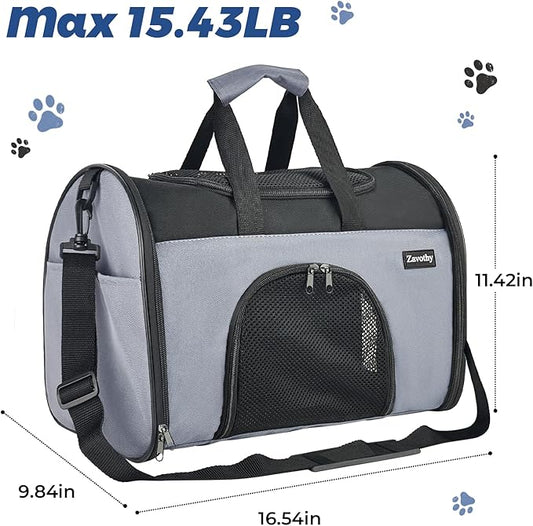 Zavothy TSA Airline Approved Soft-Sided Pet Carrier for Small to Medium Cats and Puppies, Up to 15 Lbs – Collapsible Travel Carrier for Dogs & Cats, Grey