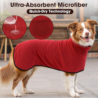 Microfibre Dog Bathrobe Towel Wrap Super Absorbent Dog Drying Coat Bath Robe for Puppy, Medium & Large Dogs, Fast Drying, Adjustable