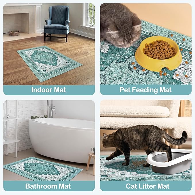 Glittme Cat Litter Mat with Non-Slip Bottom Litter Box Mat 33"X22" Litter Trapping Mat Easy to Clean Washable Cat Food Mat for Kitty,L