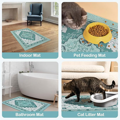 Glittme Cat Litter Mat with Non-Slip Bottom Litter Box Mat 33"X22" Litter Trapping Mat Easy to Clean Washable Cat Food Mat for Kitty,L