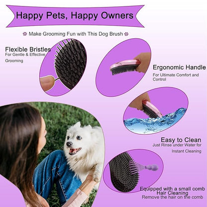 Gentle Grooming Puppy Brush with Gift Box ， Fit for Small Dog ， Yorkie, Shih Tzu, Maltipoo, Maltese and Pomeranian ，Toy Poodle Accessories, Soft Bristle (Electroplating Purple)