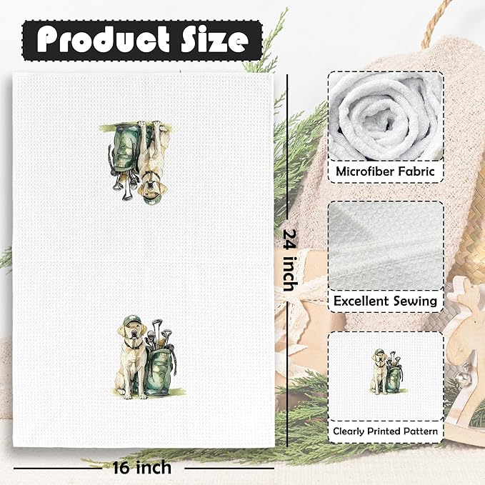 Golf Dog Kitchen Towels - Labrador Dish Towels, Sports Gifts, Pet Golf Club Decorative Absorbent Dishcloths Hand Towels for Kitchen Gym Spa Decor 16x24 Inches