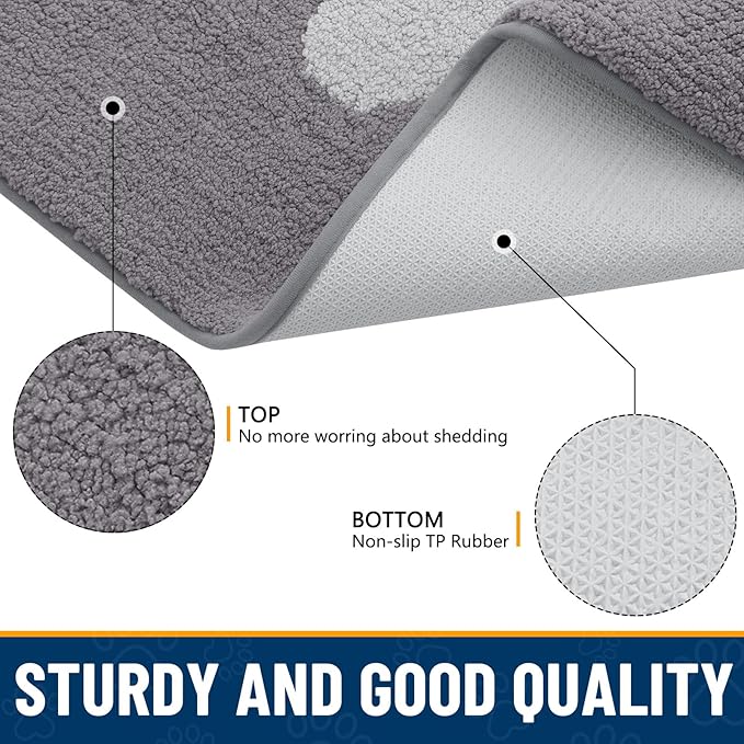 Smiry Dog Door Mat for Muddy Paws, Absorbs Moisture and Dirt, Low-Profile Entryway Mat with Non-Slip Backing, Entry Indoor Outdoor Doormat for Inside Floor (40x32 Inches, Light Grey, Paw)