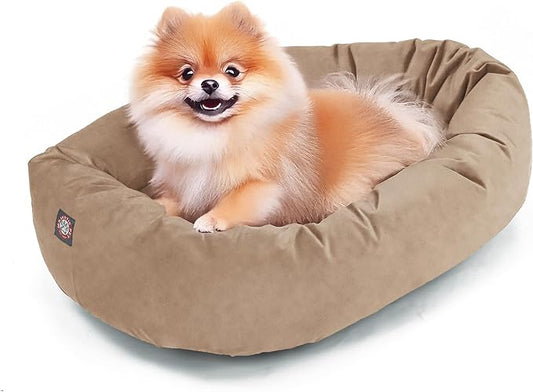 Majestic Pet 24 Inch Suede Calming Dog Bed Washable – Cozy Soft Round Dog Bed with Spine Support for Dogs to Rest Their Head - Fluffy Donut Dog Bed 24x19x7 (Inch) - Round Pet Bed Small – Stone (2025)