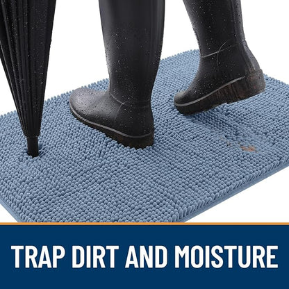 OLANLY Dog Door Mat for Muddy Paws 47x24, Absorbs Moisture and Dirt, Absorbent Non-Slip Washable Doormat, Quick Dry Chenille Mud Mat for Dogs, Entry Indoor Entryway Carpet for Inside Floor, Airy Blue