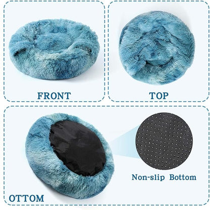 NOYAL Calming Dog Bed for Anxiety, Hooded Donut Cave with Blanket, Plush Fluffy Washable Pet Bed for Small Medium Dogs & Cats