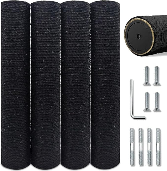 Gothic & Goth Cat Tree Tower Replacement Post - Black, 4 Pack, 15.7in Scratching Post Pole with M8 Screws, Natural Sisal for Cat Tree Repair & Rebuild