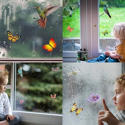 32 Pieces Extra Large Hummingbird Butterfly Window Clings, Anti-Collision Window Decoration Decals, Static Stickers Decor for Glass Windows and Doors - Non-Adhesive Vinyl Cling to Alert Birds