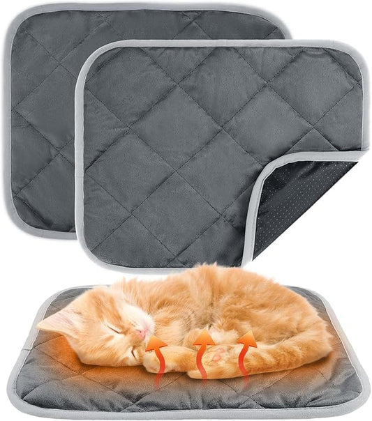 MEWTOGO 2 Pcs Self Warming Cat Bed Mat - 15.7X 19.7in Soft & Warm Self Heating Cat Pad, Washable Pet Bed Mats Reflect Body Heat with Non Slip Bottom for Indoor Cats Gifts Outdoor
