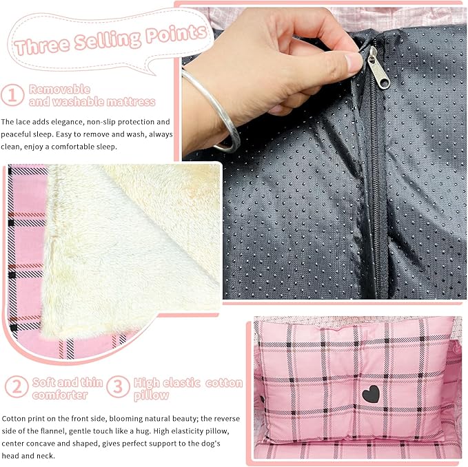 Pet Stroller Pad, Anti-Slip Bottom, Removable & Washable Dog Pillow & Quilt Set (Pink)