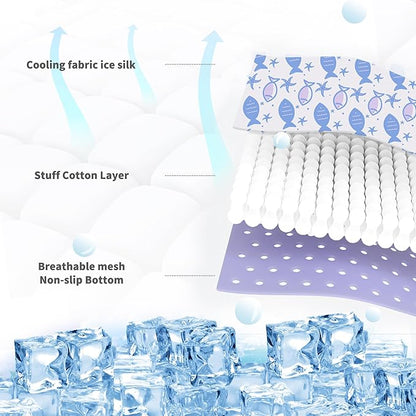 NWK Pet Cooling Mat - Ice Silk Cooling Mat for Dogs & Cats Portable & Washable Pet Cooling Blanket, Car Seats, Beds for Summer (1, Purple Fish, 16’’ X 20’’ X 0.3)